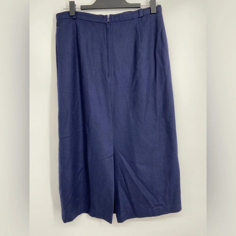Point‎ of View Midi Blue Wool Skirt, Vintage, Size 14